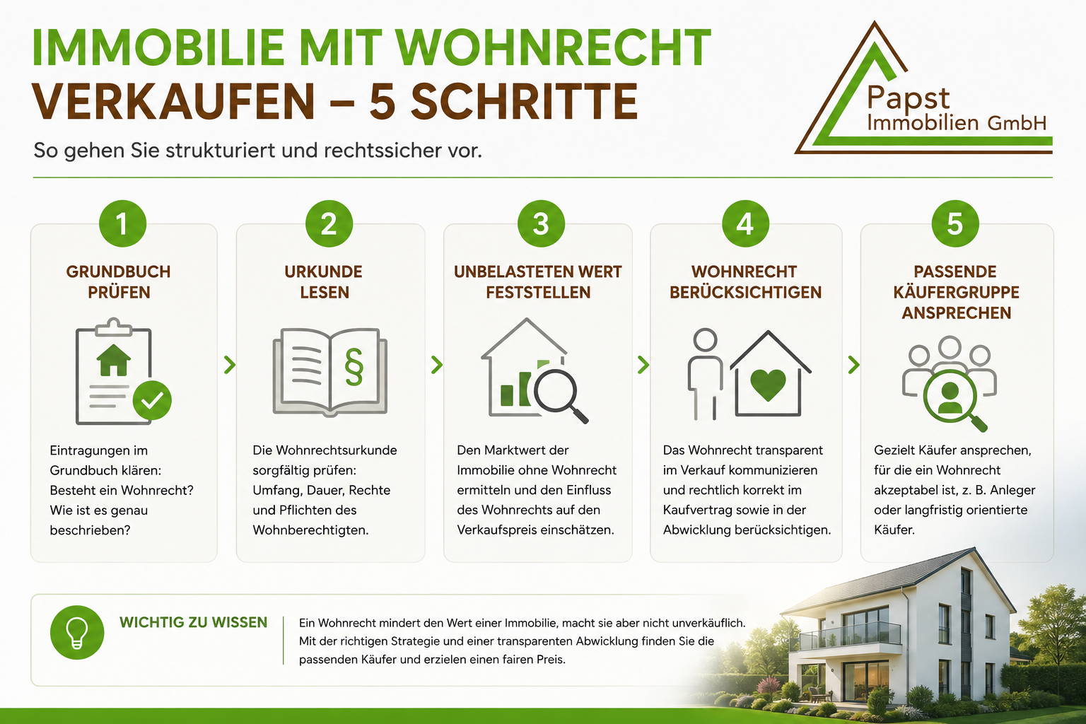 Fünf Schritte beim Immobilienverkauf mit Wohnrecht