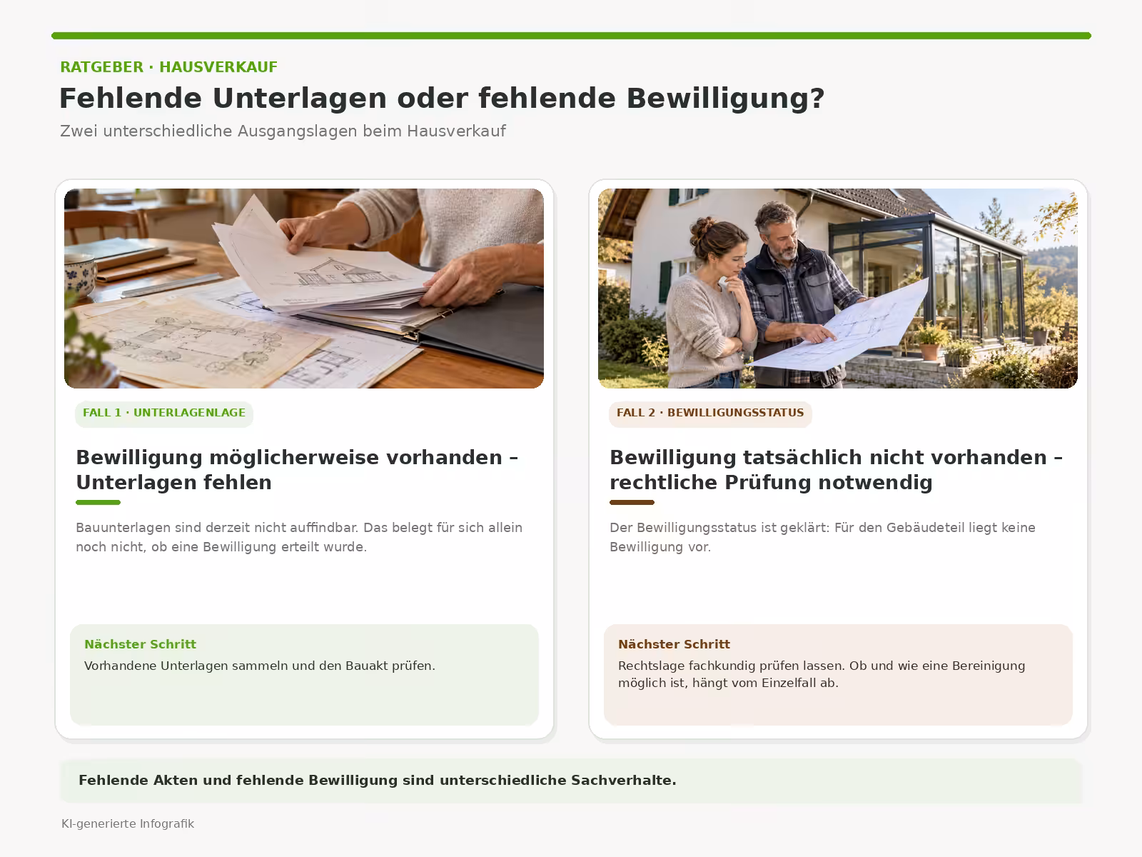 Vergleich zwischen fehlenden Bauunterlagen und tatsächlich fehlender Baubewilligung beim Hausverkauf