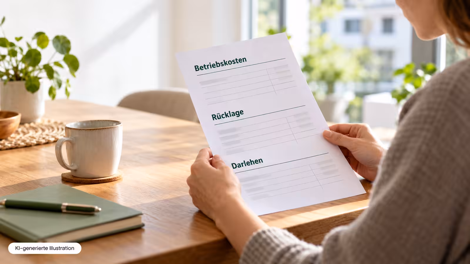 Kaufinteressent prüft laufende Kosten und Gemeinschaftsdarlehen einer Eigentumswohnung
