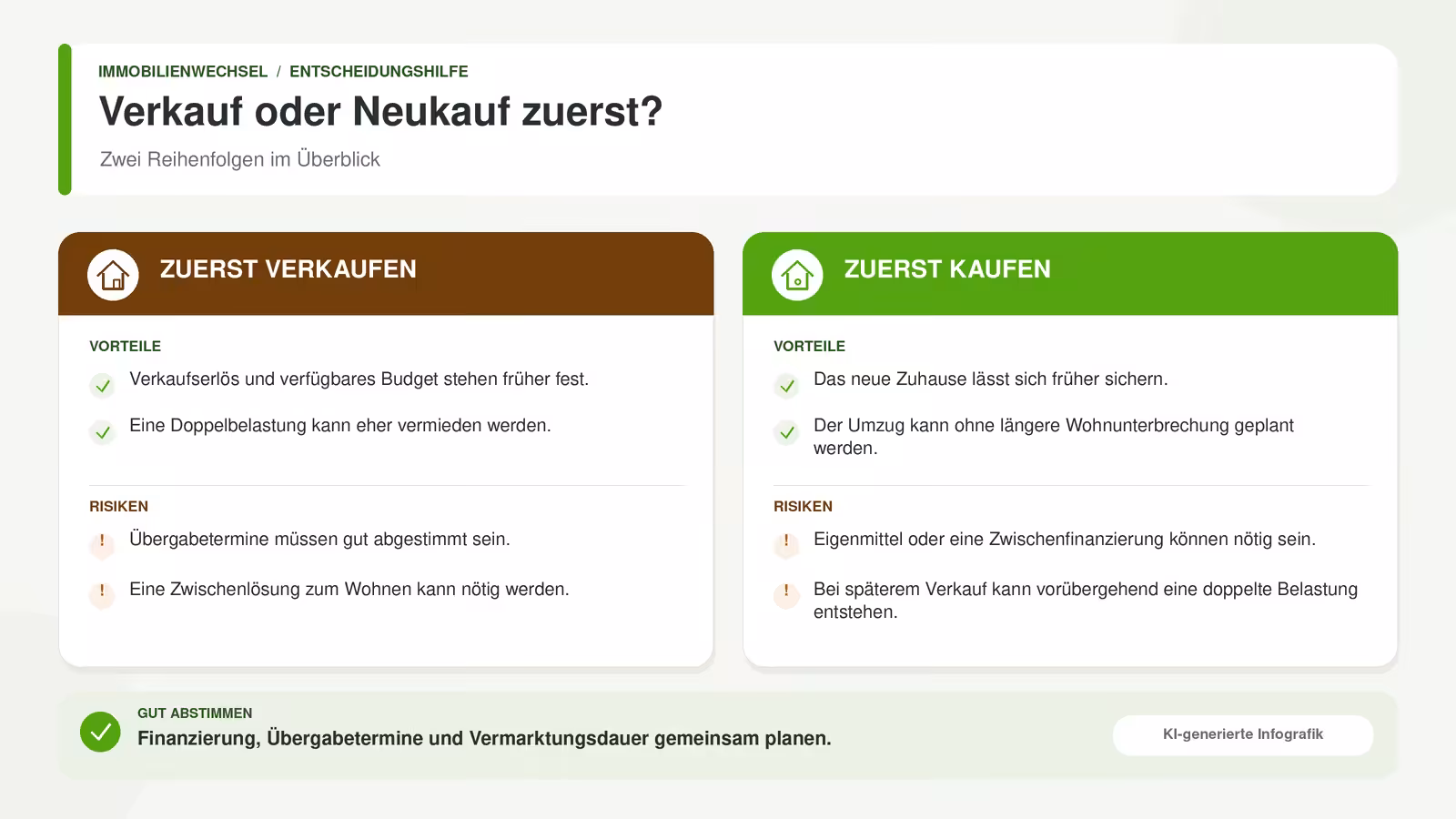 Vergleich der Reihenfolge von Immobilienverkauf und Neukauf