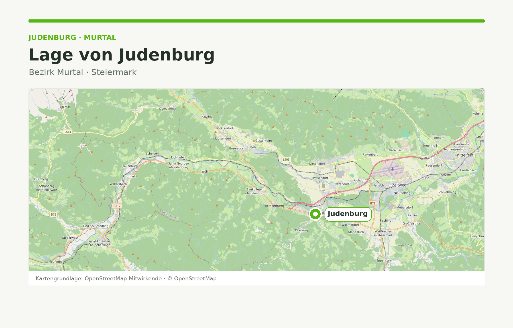 Kartenausschnitt mit der Lage von Judenburg im Murtal